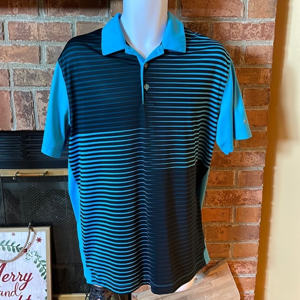 Nike Golf Tour Performance Blue Striped Polo Shirt